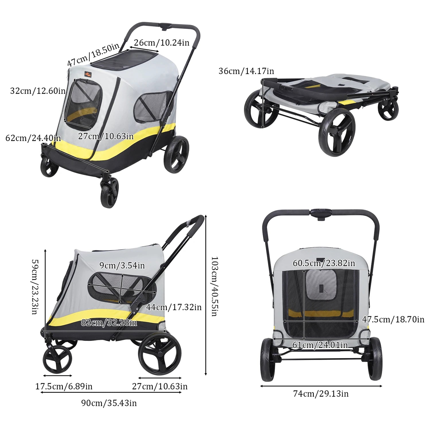 One-Click Folding Pet Stroller for Large Dogs Cat Animal Carrier Shock Absorber Pushchair Trolley