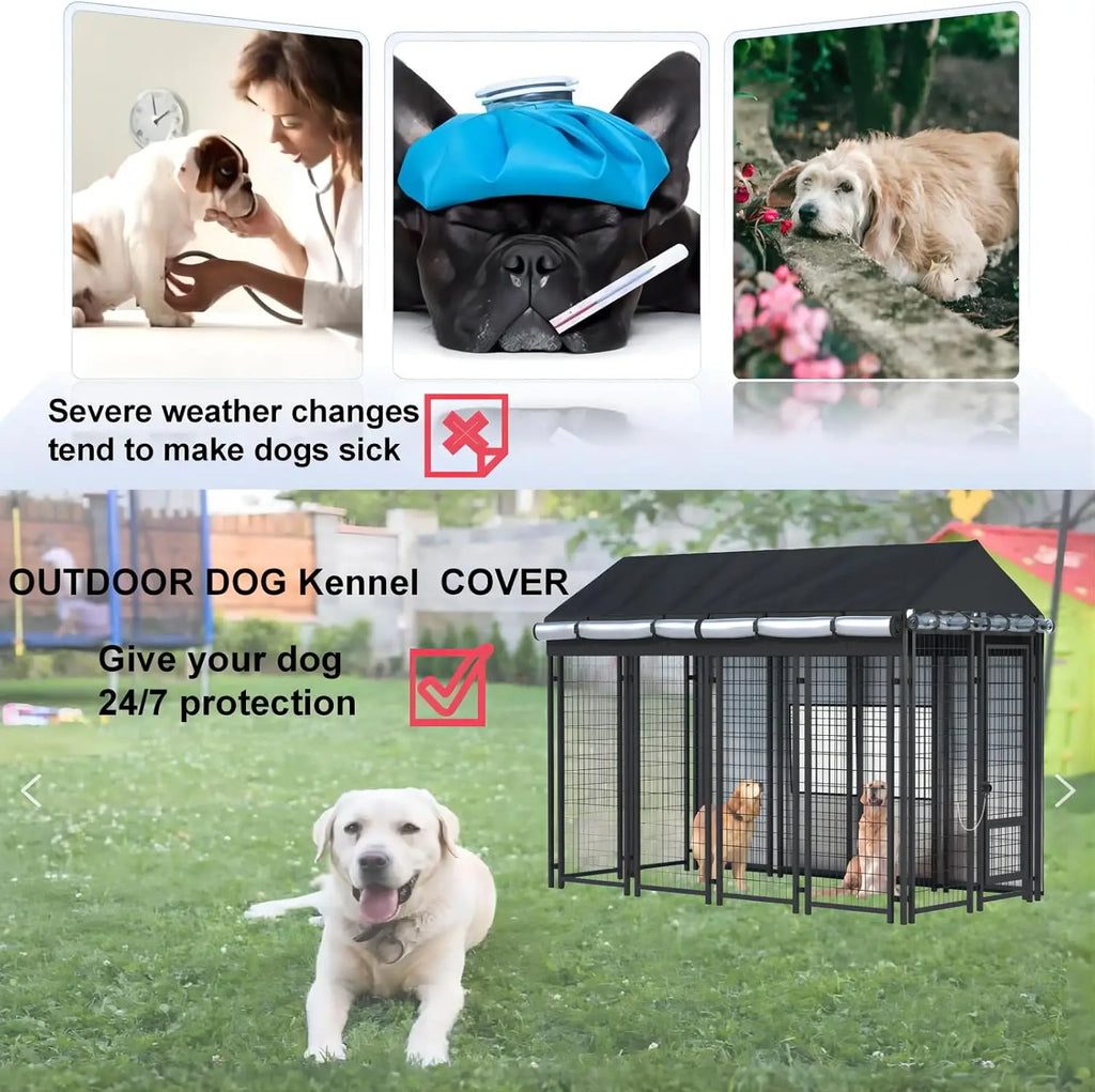 Outdoor Dog Kennel Cover 8x4x6 FT Waterproof Cold Resistant with Zippers & PVC Windows for Pet Protection