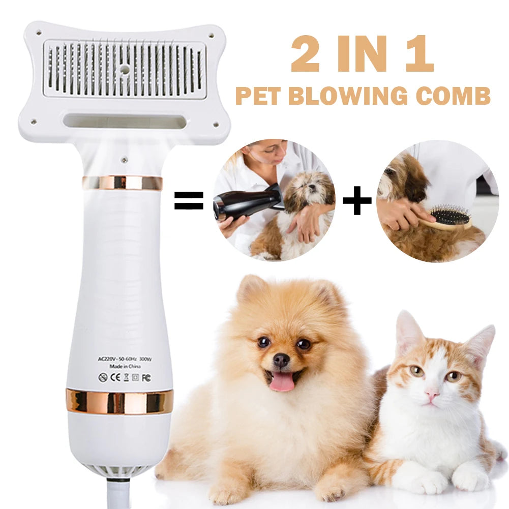 2 in 1 Dog Hair Dryer Comb Portable Pet Blow Dryer Comb Adjustable Temperature Cat Grooming Brush