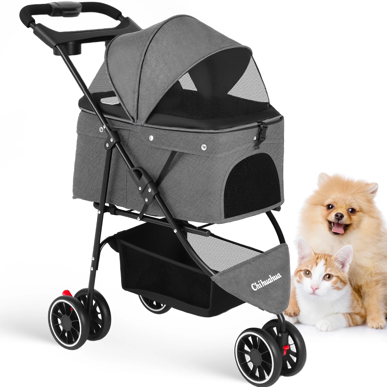 Portable Dog Stroller 3 Wheels for Small Medium Dogs Foldable Pet Travel Carriage Stroller
