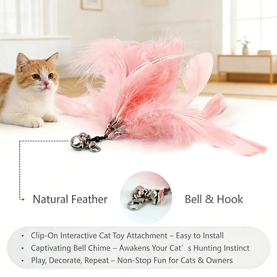 1 PC Interactive Suction Cup Cat Toys, Hands-Free Feather Wand with Bells, Floor-Stick Design Teaser Toys for Indoor Cats