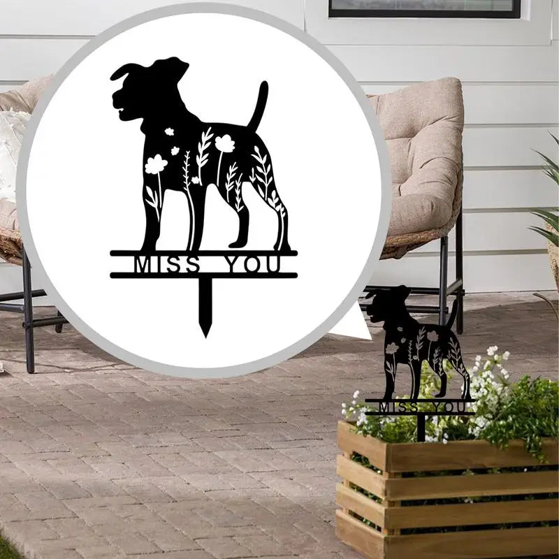 Pet Tombstone Dog Silhouette Marker In Black Engraved Sign Sympathy Sign Iron Pet Headstones For Outdoor Garden Lawn Yard