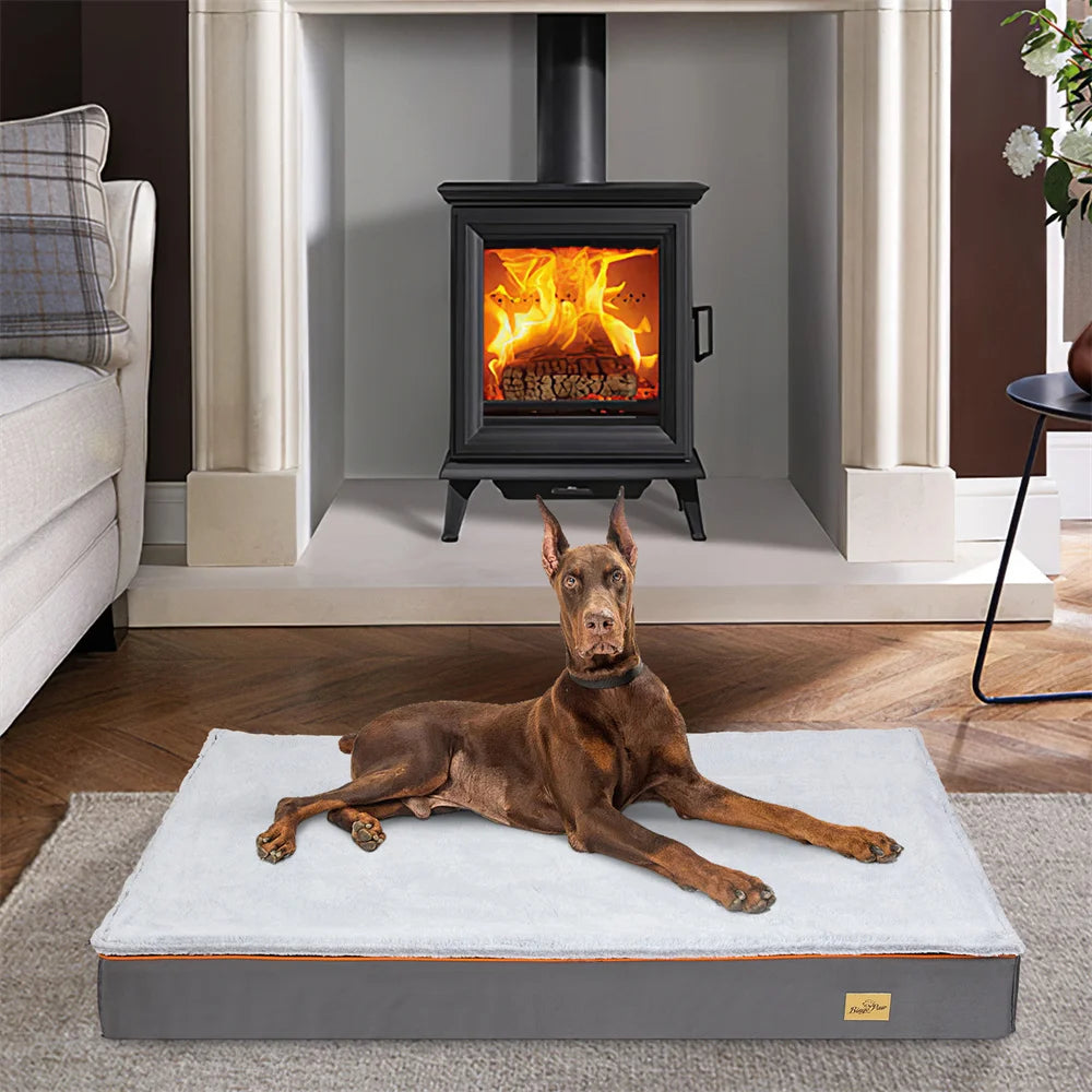 Premium Large Orthopedic Memory Foam Dog Bed Waterproof Pet Dog Orange Trim Washable Water Resistant