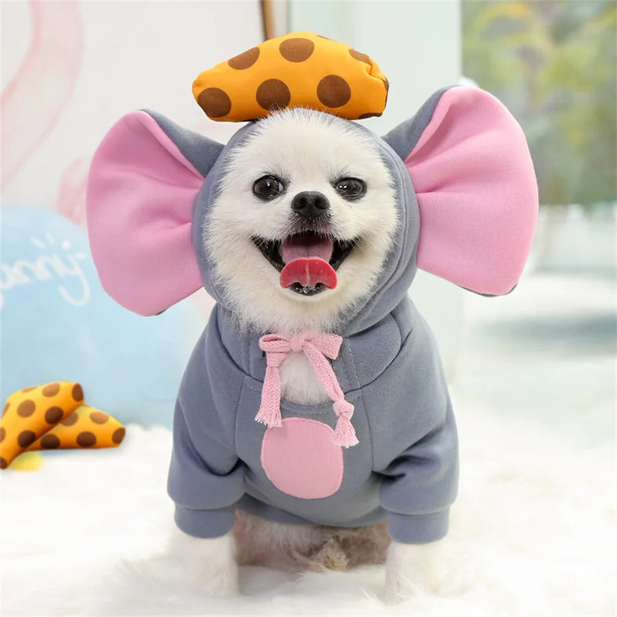 Pet Cosplay Costume Mouse Thicken Funny Pet Dog Clothes Winter Warm Dog Clothing Hoodies Sweatshirt