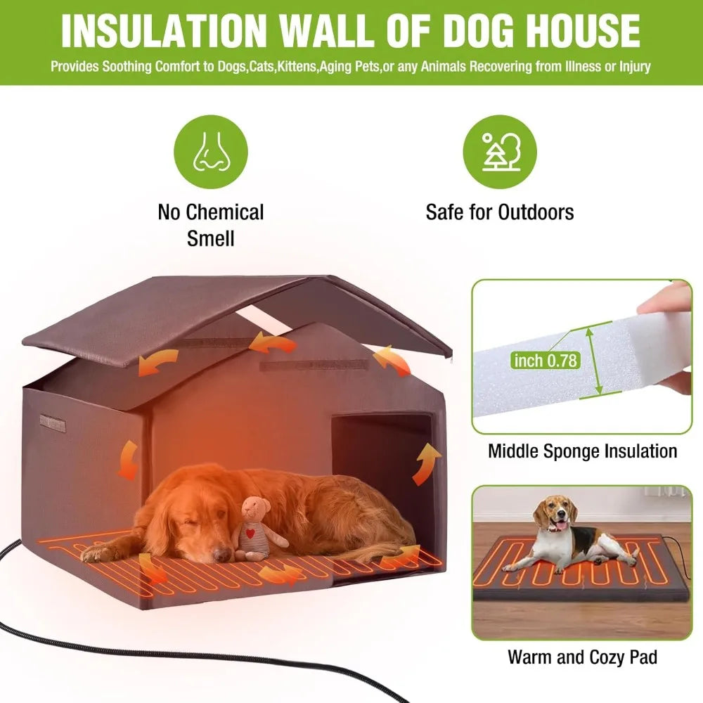 Outdoor Lg. Kennel with Insulated Liner, Weatherproof Cage with Heater for All Size Dogs