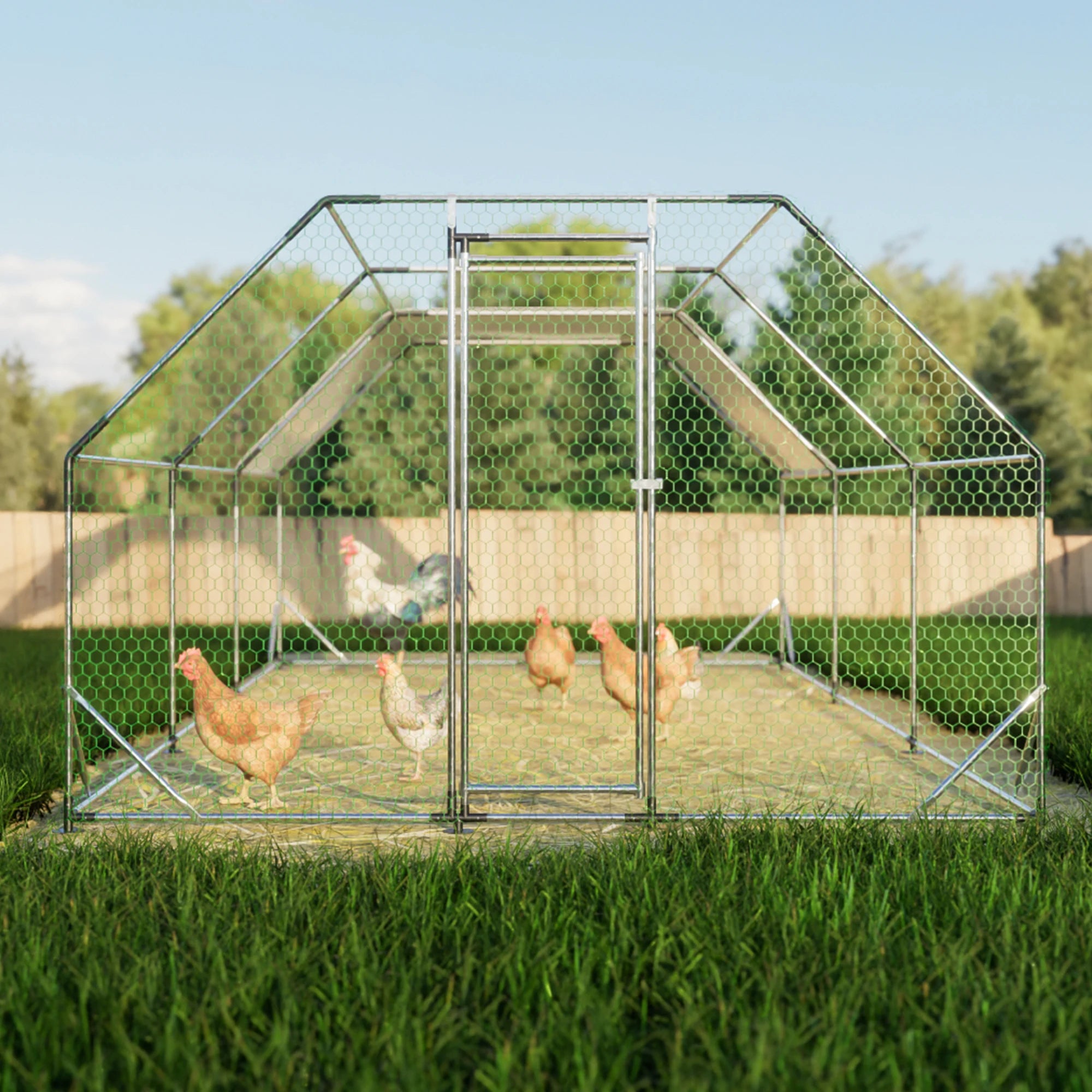 Large Metal Chicken Coop Chicken Run With Waterproof Cover Outdoor Walk-in Poultry Enclosure Pen For Yard Farm