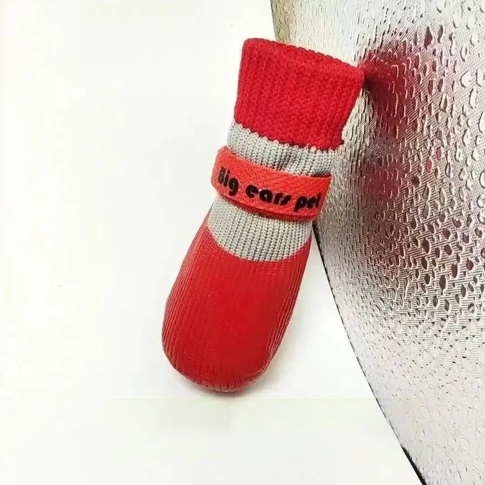 4PCS Cute Waterproof Winter Dog Shoes Warm Anti-Slip Dog Snow Shoes Soft Sole Adjustable