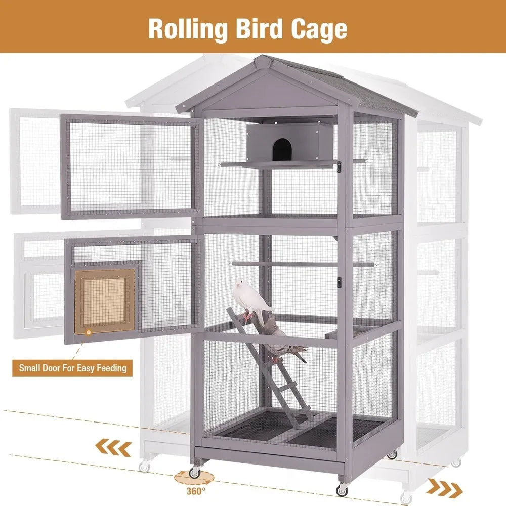 Bird Cage Outdoor Parakeet Cage Large Wooden Aviary Cage Indoor Parrot House