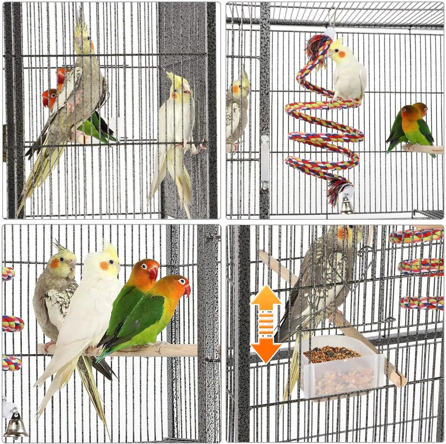 69-Inch Large Metal Bird Cage for Parrots, Cockatiels, Conures, Parakeets, Lovebirds - Black