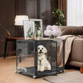 First Tempered Glass Dog Crate with Aluminum Frame Rolling Pet Cage Kennels with 2 Doors and Removable Tray