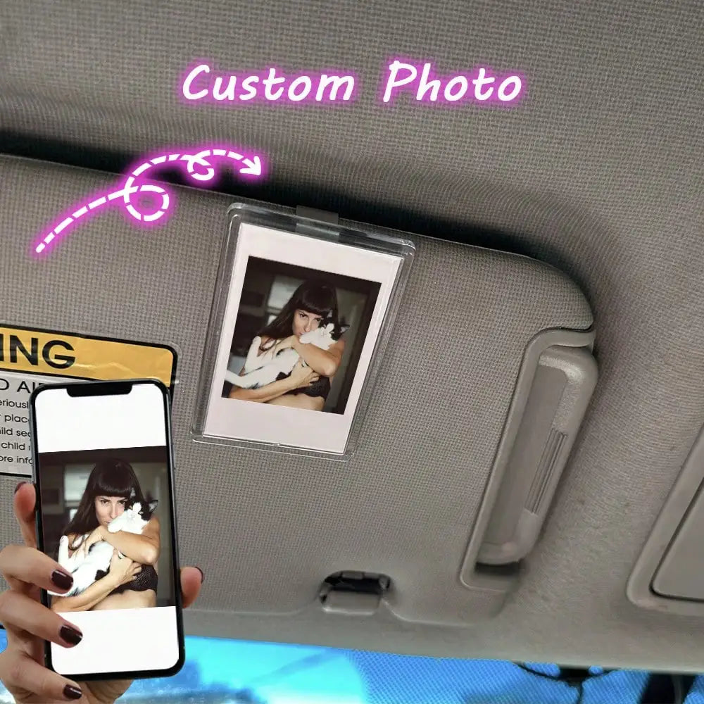 Car Sun Visor Photo Frame Clip - DIY Custom Photo Holder for Family, Pet or Couple Memories