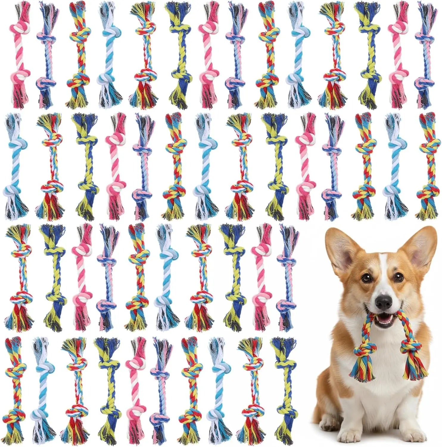 Interactive Braided Dog Chew Ropes - Colorful Teething Toys for Puppies, Durable Boredom Relief Toys for Small to Medium Dogs