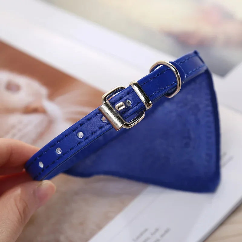 PU Cat Dog Collar with Scarf for Small Medium Dogs Adjustable Collars