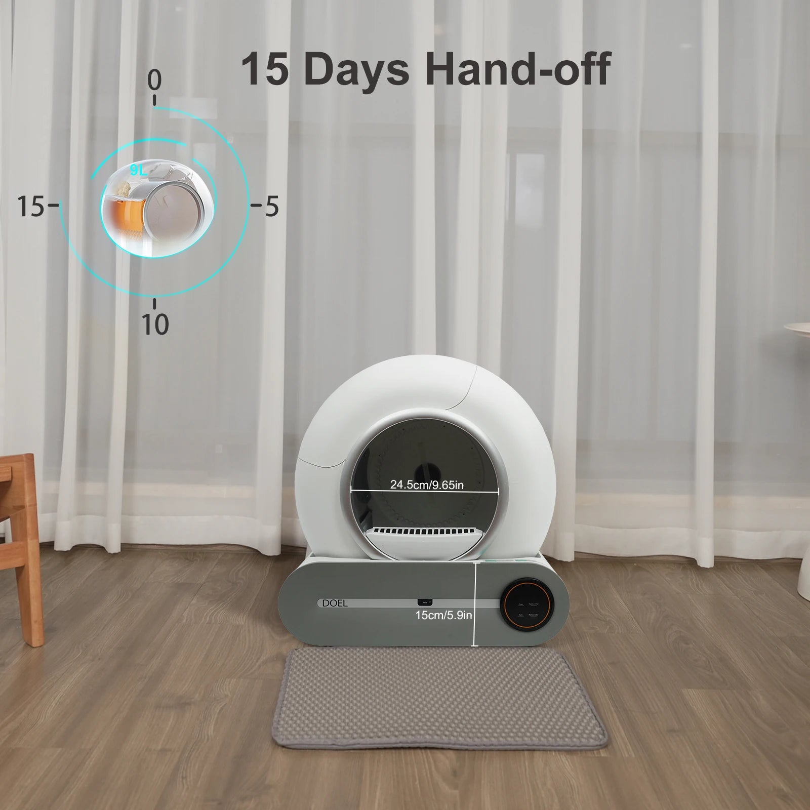 Box 65L Automatic Cat Litter Box w/ Trash Bag & Litter Mat Smart Cat Toilet App Control 2.4G WiFi