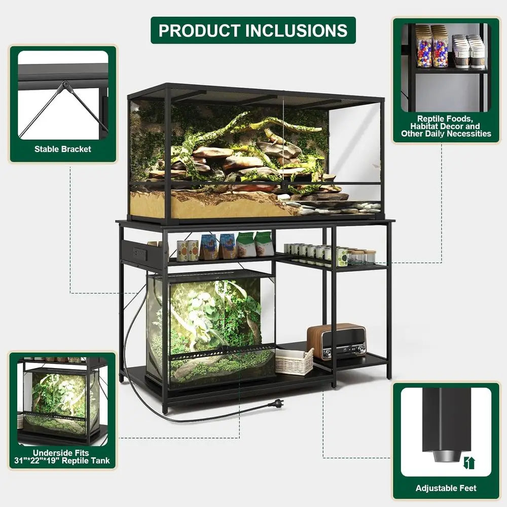 120 Gallon ish Tank Stand with Power Outlets, Heavy Duty Large Aquarium Stand with Light, Double Reptile Tank Turtle Terrariums