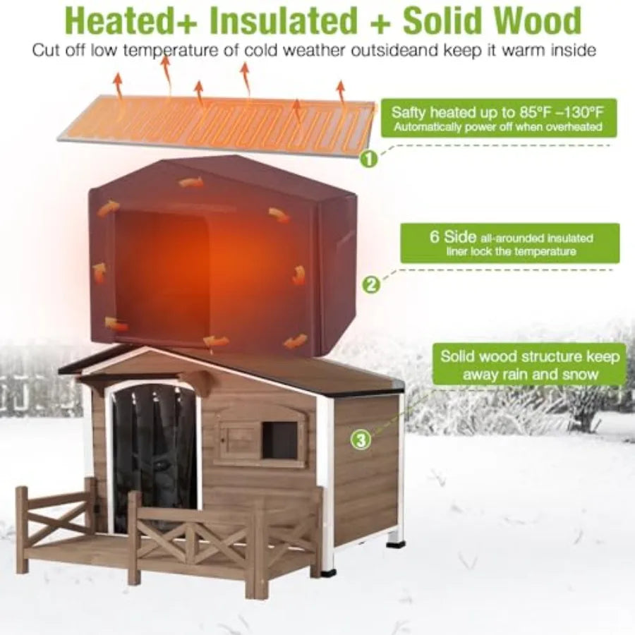 44.6 L Large Heated Dog House Outdoor Insulated Thermostat-Controlled Heating Pad Metal Frame