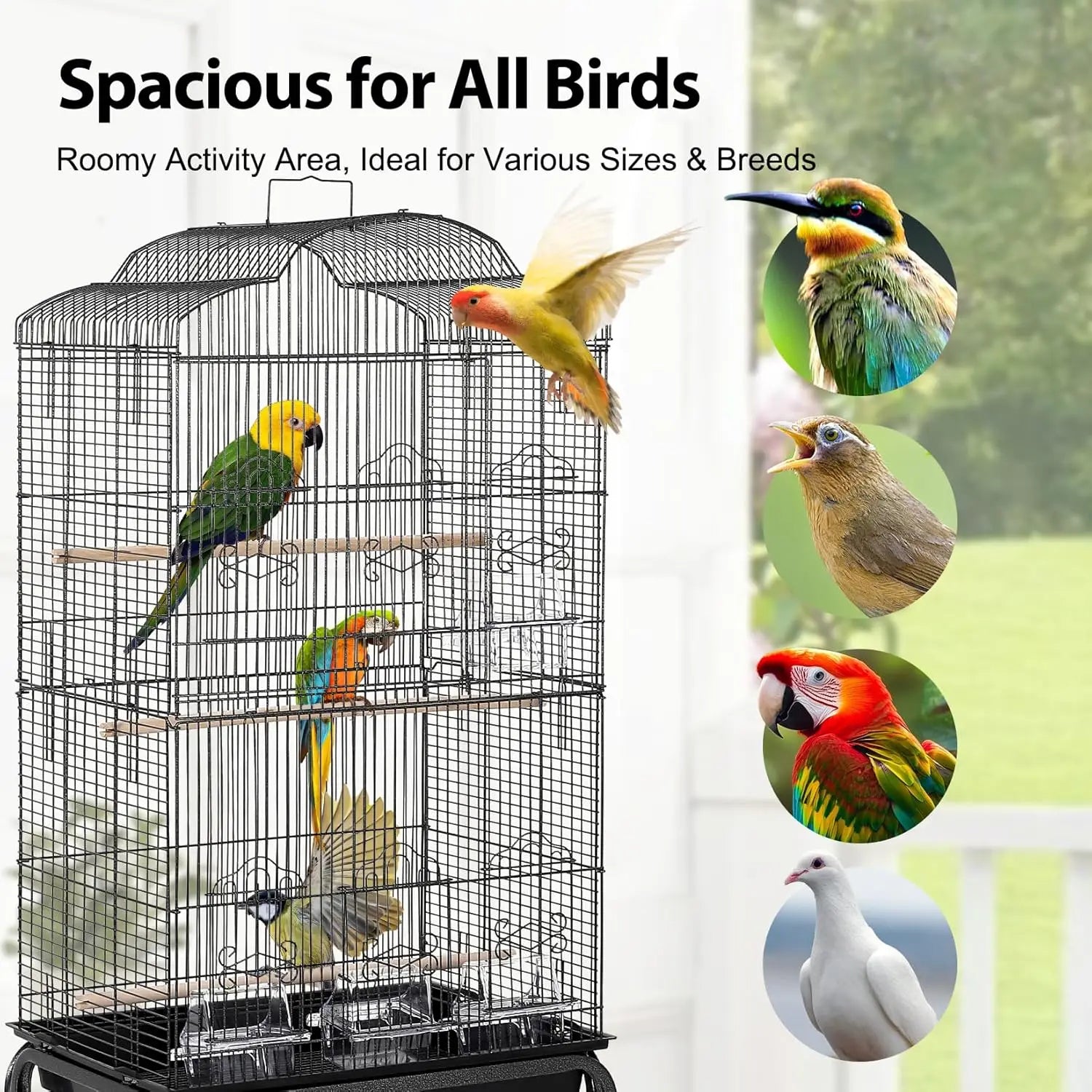 All-in-One Multi-Level Parrot Habitat – 60" Cage on Mobile Stand with Storage, Easy-Clean Tray & Multiple Feeder Doors