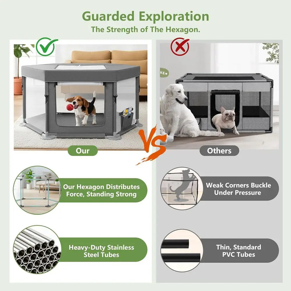 Indoor Puppy Playpen with Cover for Small Dogs & Cats, Foldable Outdoor Dog Fence with Durable Fabric