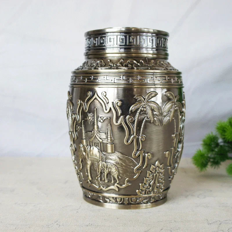 Elephant Rose Flower Pet Memorial Keepsake Urns, Metal Pets Urns