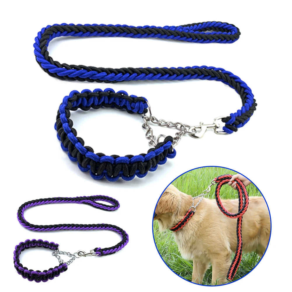 Nylon Braided Dog Collar And Leash Set Traction Rope For Small Medium Large Dog