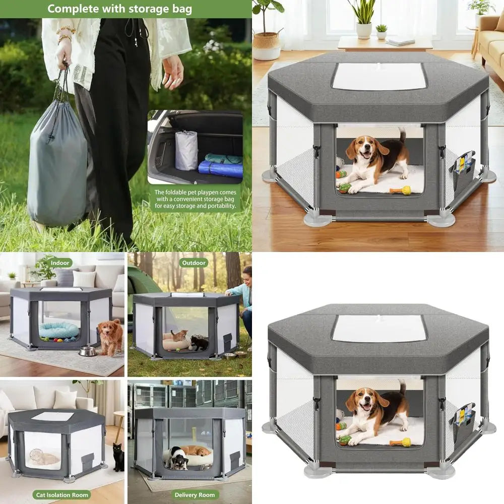Indoor Puppy Playpen with Cover for Small Dogs & Cats, Foldable Outdoor Dog Fence with Durable Fabric