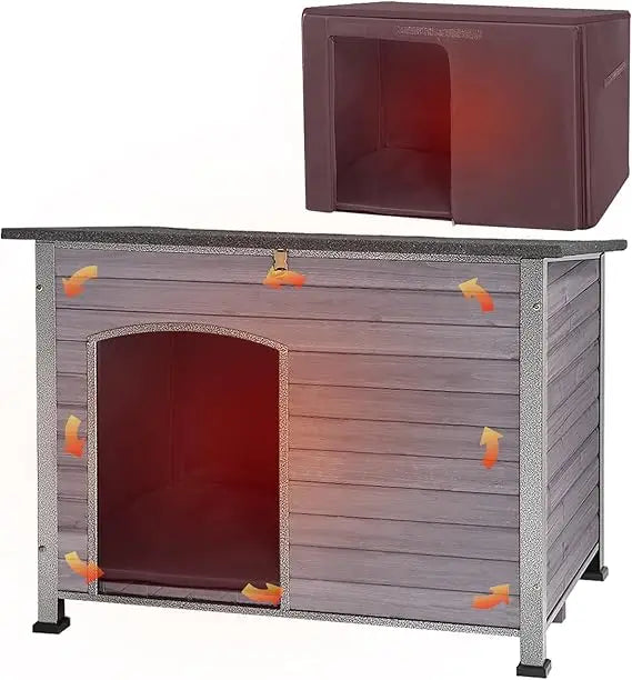 Winter, Outdoor Dog Kennel with Insulated Liner, Heater Puppy Shelter with Anti-Bite Iron Frame