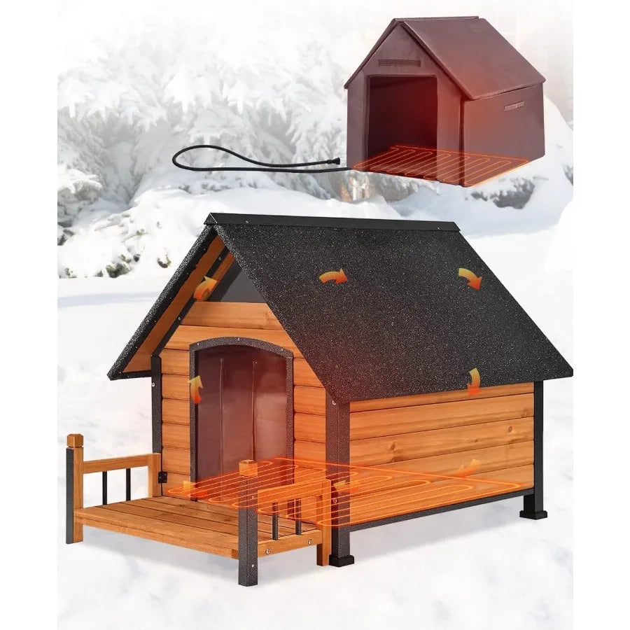 Heated Dog House Heating Pad Weatherproof Outside with Anti-Chewing Iron Frame for Winter