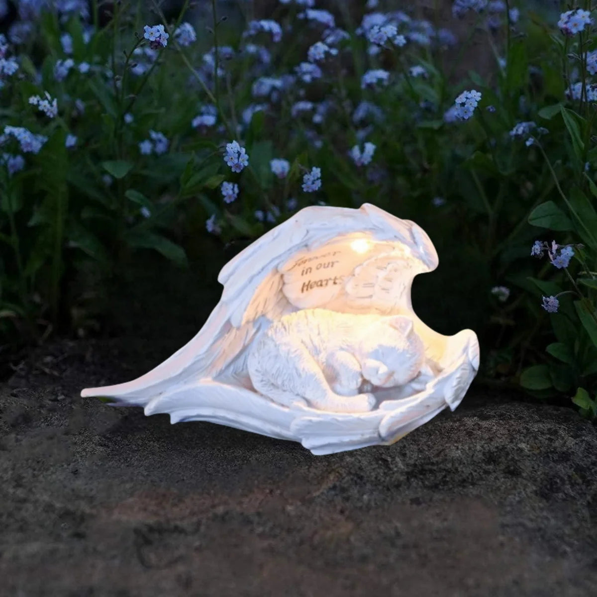 Outdoor Cat Dog Statue Garden Decor Light, Angel Dog Memorial Statue, Outdoor commemorative
