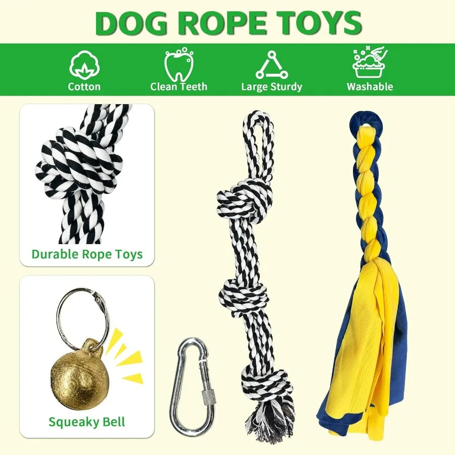 Tether Tug Outdoor Dog Toy Interactive Exercise Game in Yard Tether Tug with 2 Rope Toy and Bell