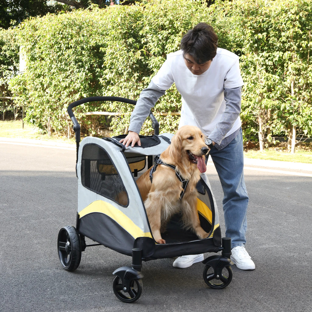 Dog Stroller Ultra-large 4 Wheels Foldable Cart Outdoor Animal Carrier Load Up To 55kg