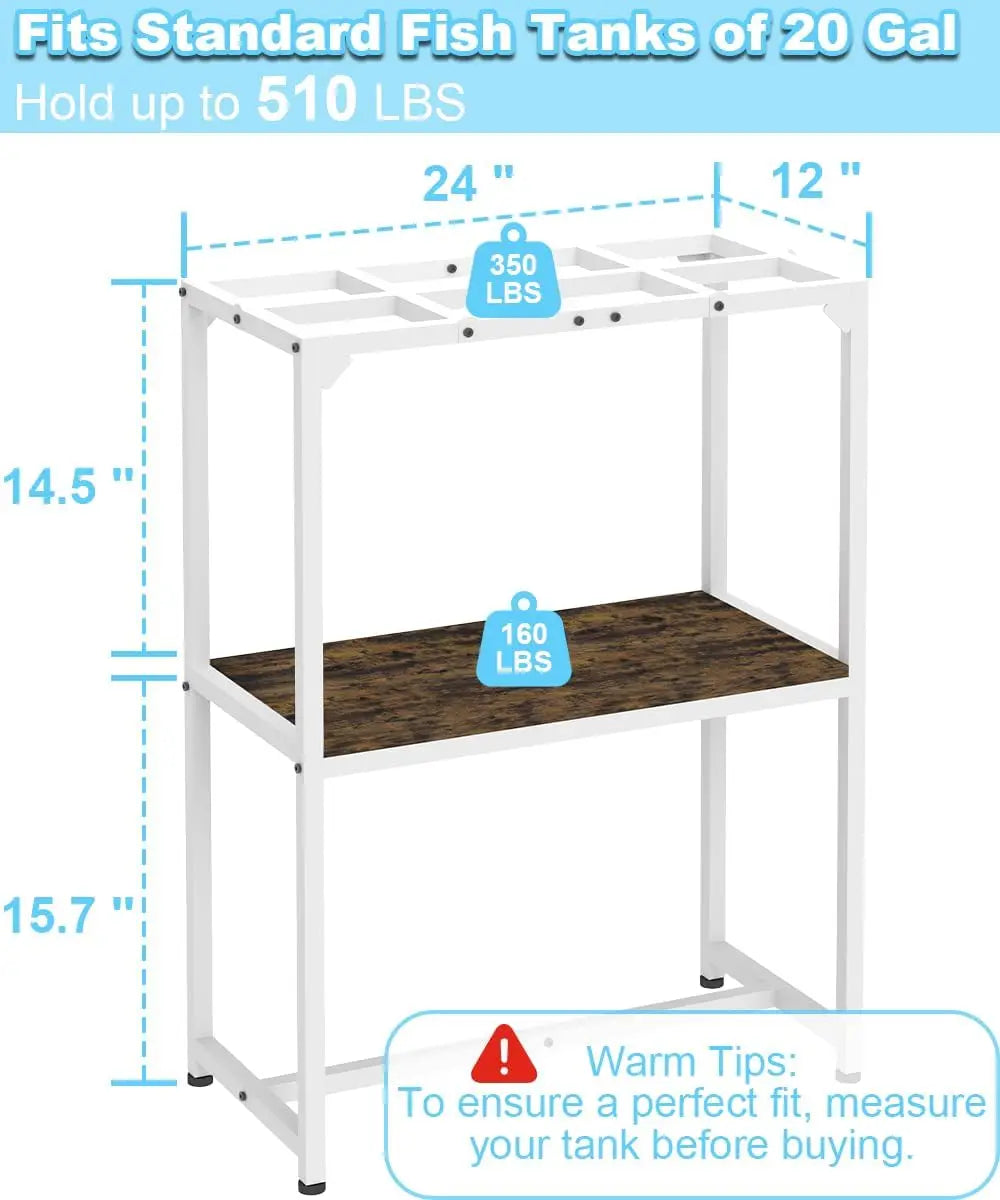 20 Gallon Aquarium Stand with 2-Tier Storage Shelf, Metal Reptile Terrarium Rack, White 24x12x32.2 Inches
