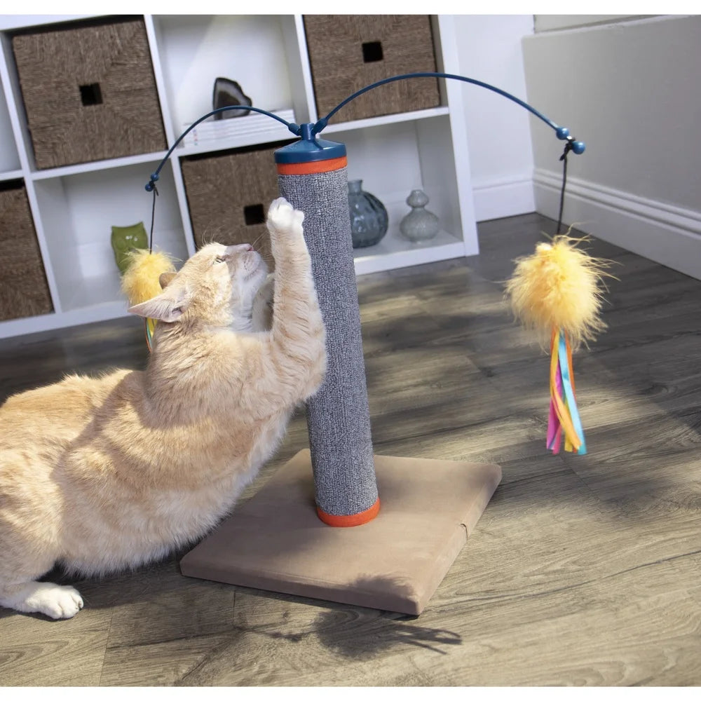 Scratch N Spin Carpet Cat Scratching Post with Interactive Spinning Wand Cat Toys Ideal Healthy Nail Growth and Stress Relief