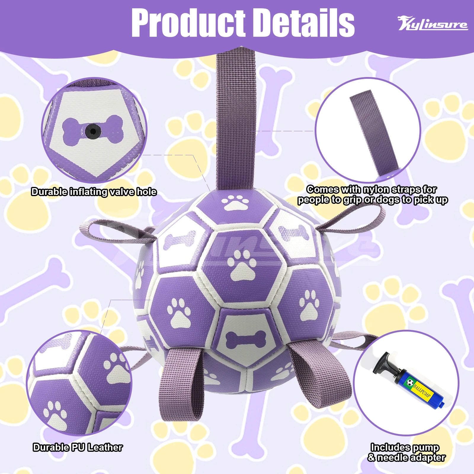 Dog Toys Soccer Ball with Straps, Interactive Dog Toys for Tug of War, Puppy Birthday Gifts, Water Toy