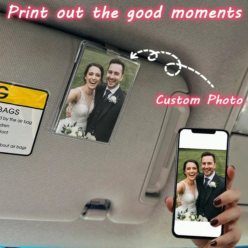 Car Sun Visor Photo Frame Clip - DIY Custom Photo Holder for Family, Pet or Couple Memories