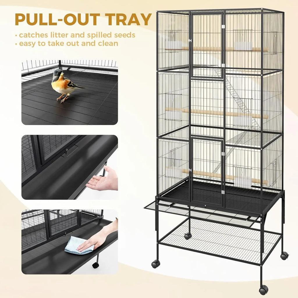 69 Inch Large Bird Cage Bird Cage with Rolling Storage Stands Feed Bowls Wide Tall Parrot Cage