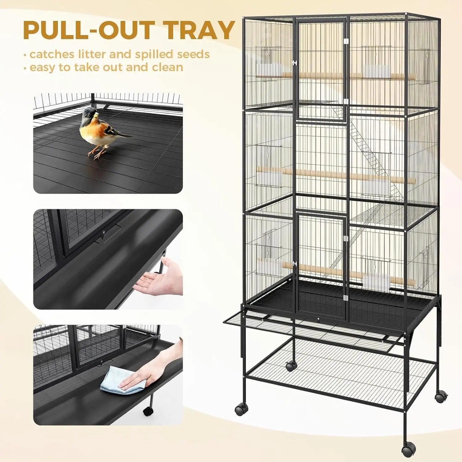 69 Inch Large Bird Cage Bird Cage with Rolling Storage Stands Feed Bowls Wide Tall Parrot Cage