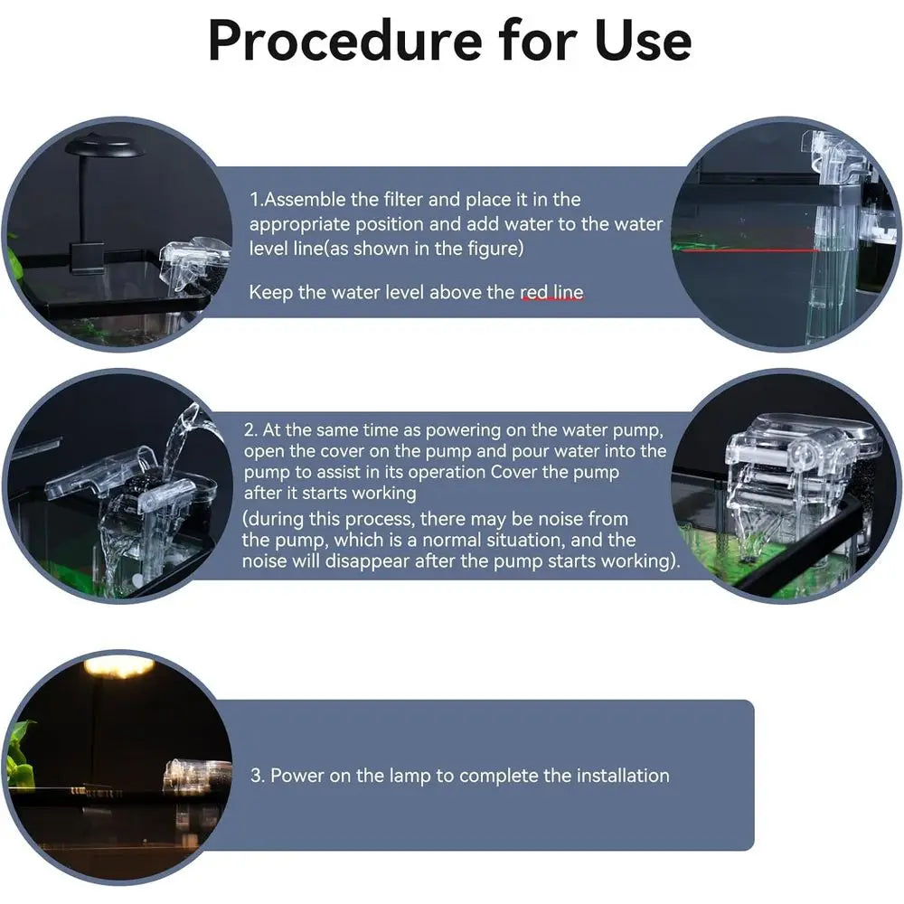 1.8 Gallon Aquarium Kit - Clear Small Fish Bowl Starter with LED Light, Water Filter Pump, Hydroponic Basket