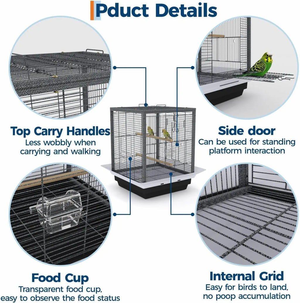 Small Bird Cage for Parakeets Birds Carrier with Removable Tray Portable Travel Habitat
