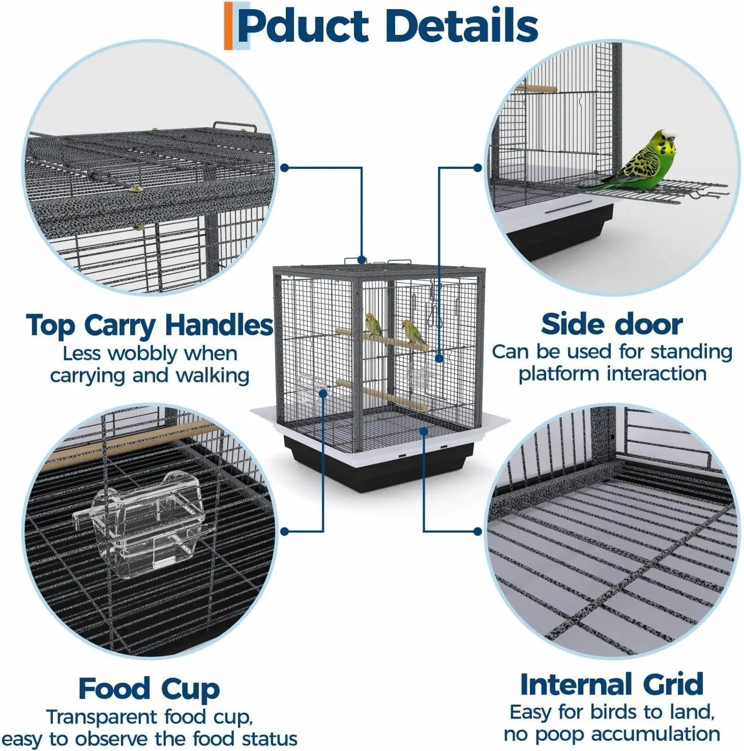 Small Bird Cage for Parakeets Birds Carrier with Removable Tray Portable Travel Habitat