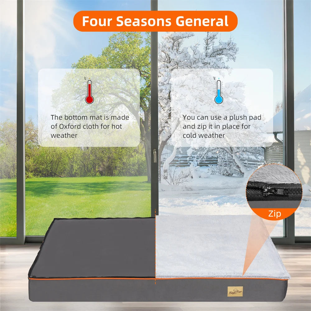 Premium Large Orthopedic Memory Foam Dog Bed Waterproof Pet Dog Orange Trim Washable Water Resistant