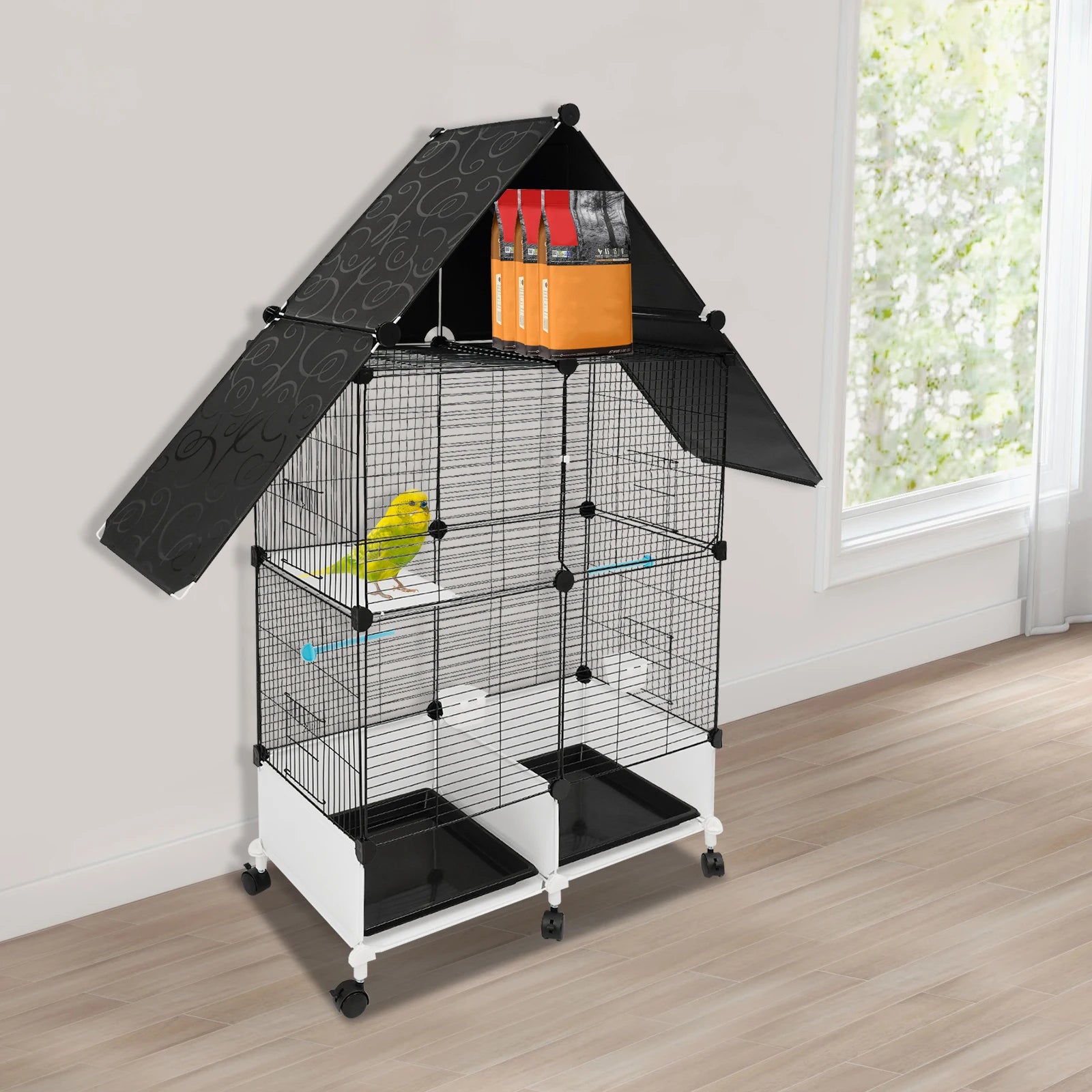 Large Parrot Cage Budgie Cage Multifunctional Wire Cage for Mid-Sized Parrots Cockatiels