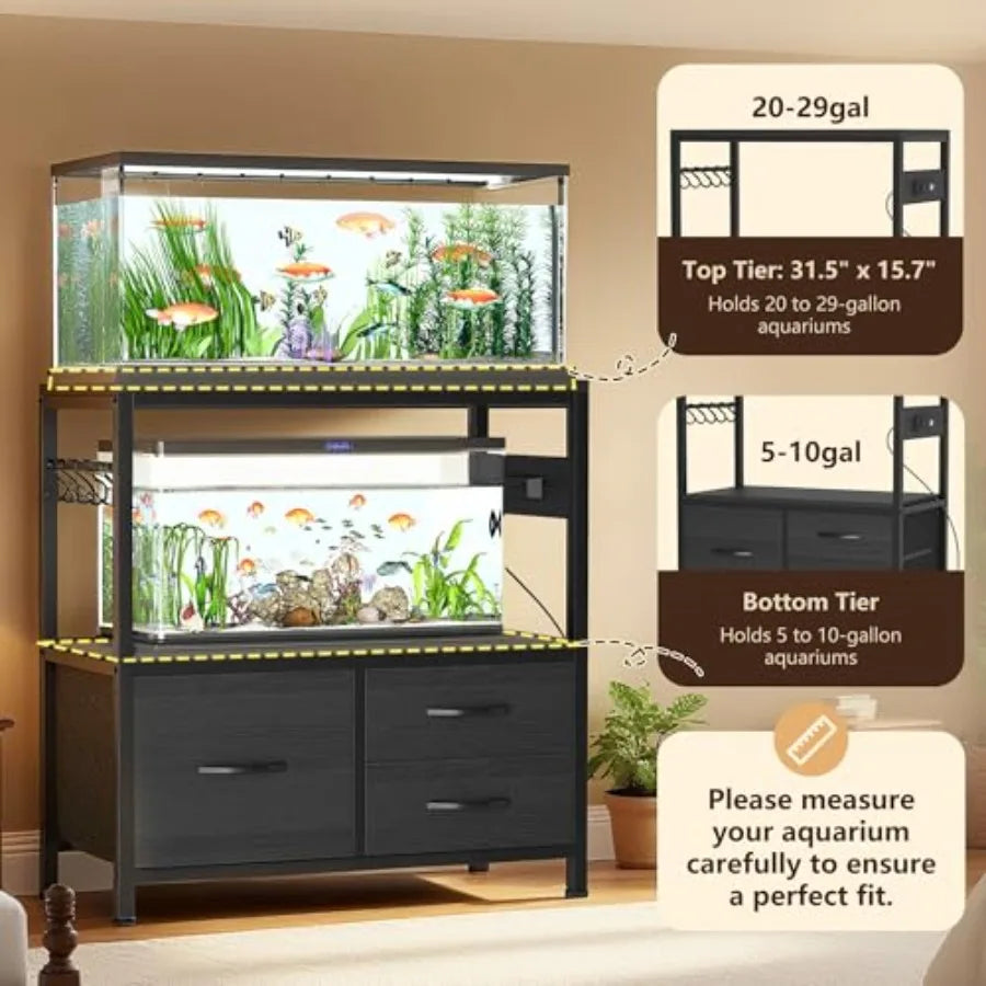 20-29 Gallon Fish Tank Stand with Drawer Power Outlet Heavy Duty Metal Frame for Fish Tank Turtle Reptile Terrarium 31.5 x 15.7