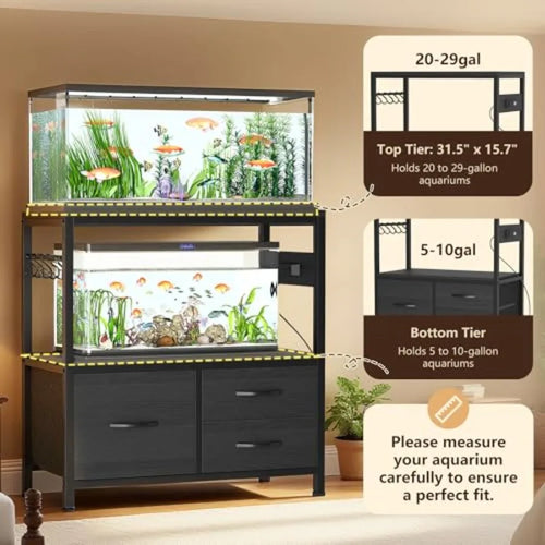 20-29 Gallon Fish Tank Stand with Drawer Power Outlet Heavy Duty Metal Frame for Fish Tank Turtle Reptile Terrarium 31.5 x 15.7