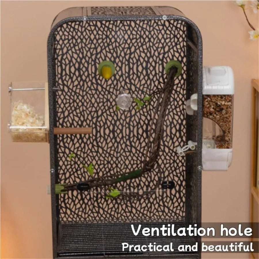 Large 30Inch Parrot Cage with Play Top and Breeding Box Wrought Iron Bird Cage with Rolling Base