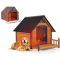 Heated Dog House Outdoor with Heating Pad Weatherproof Large Dog Kennel with Anti-Chewing Iron Frame