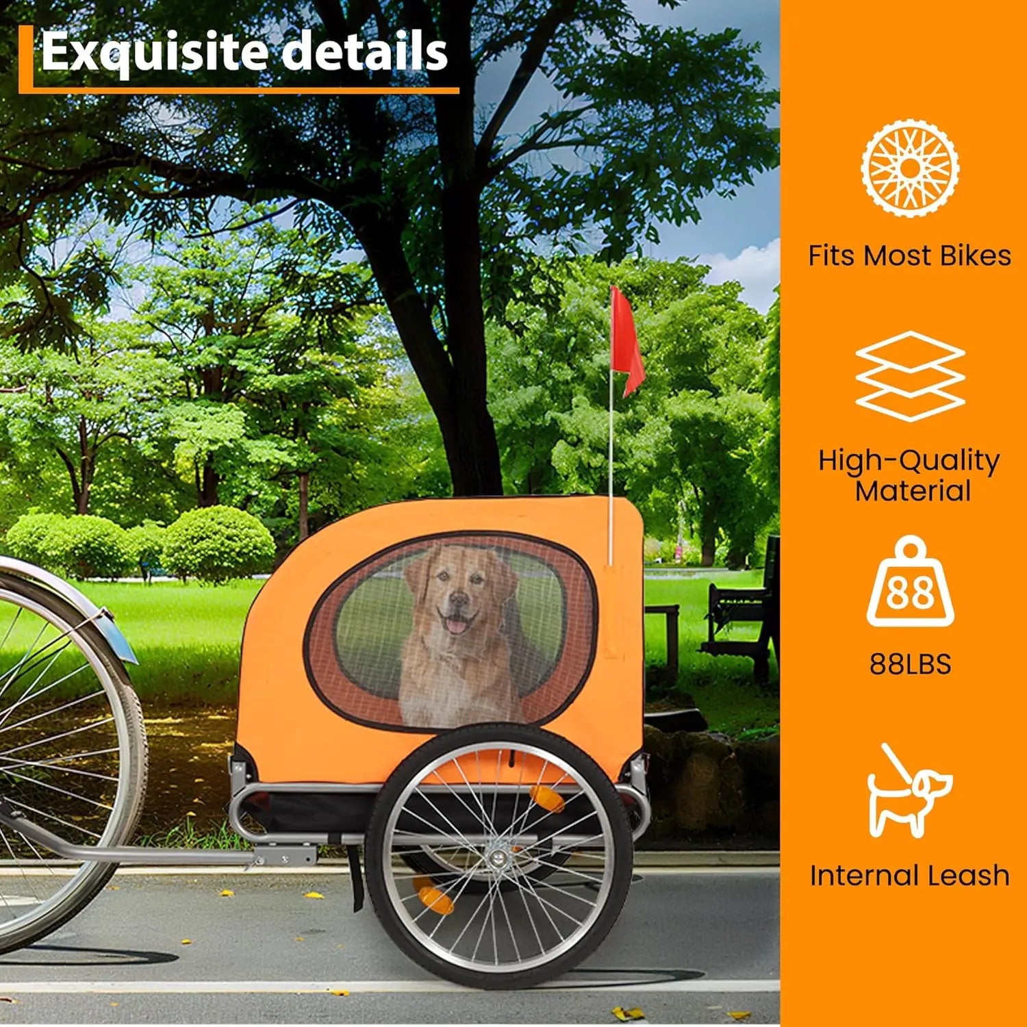Large Dog Bike Trailer 88Lbs Capacity Pet Bicycle Carrier Foldable  Quick Release Wheels