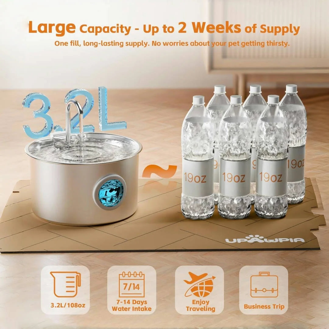 Stainless Steel Cat Water Fountain , 108oz Pet Fountain Dispenser Automatic  Replaceable filters