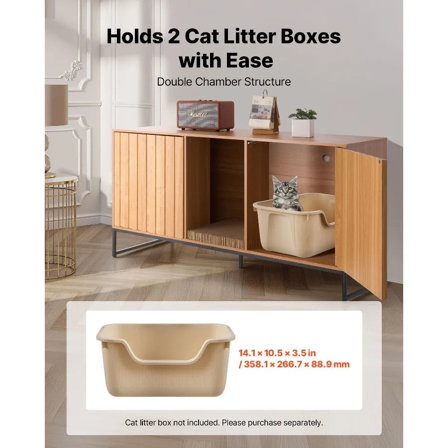 Cat Litter Box Enclosure Furniture, 47.2 in Hidden Litter Box Cabinet with Scratch Pad & Storage, Waterproof Cat Washroom
