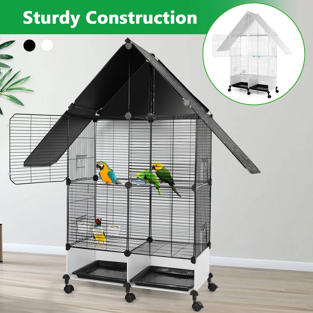 Bird Cage with Rolling Stand House Shape Bird Cage with Lock 2 Tier Bird Cage Bird Villa for Parakeets Parrot Cockatiels