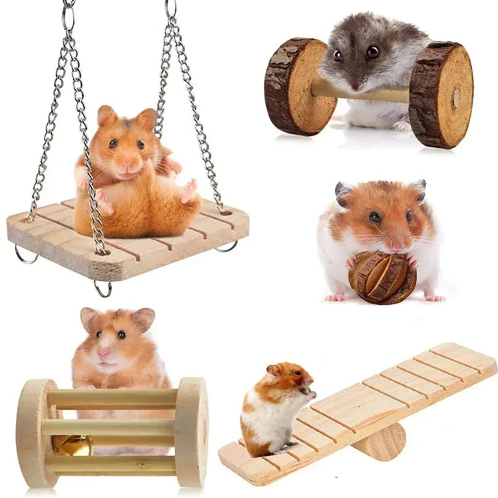 New Cute Rabbit Roller Toys Natural Wooden Pine Dumbells Unicycle Bell Chew Toys